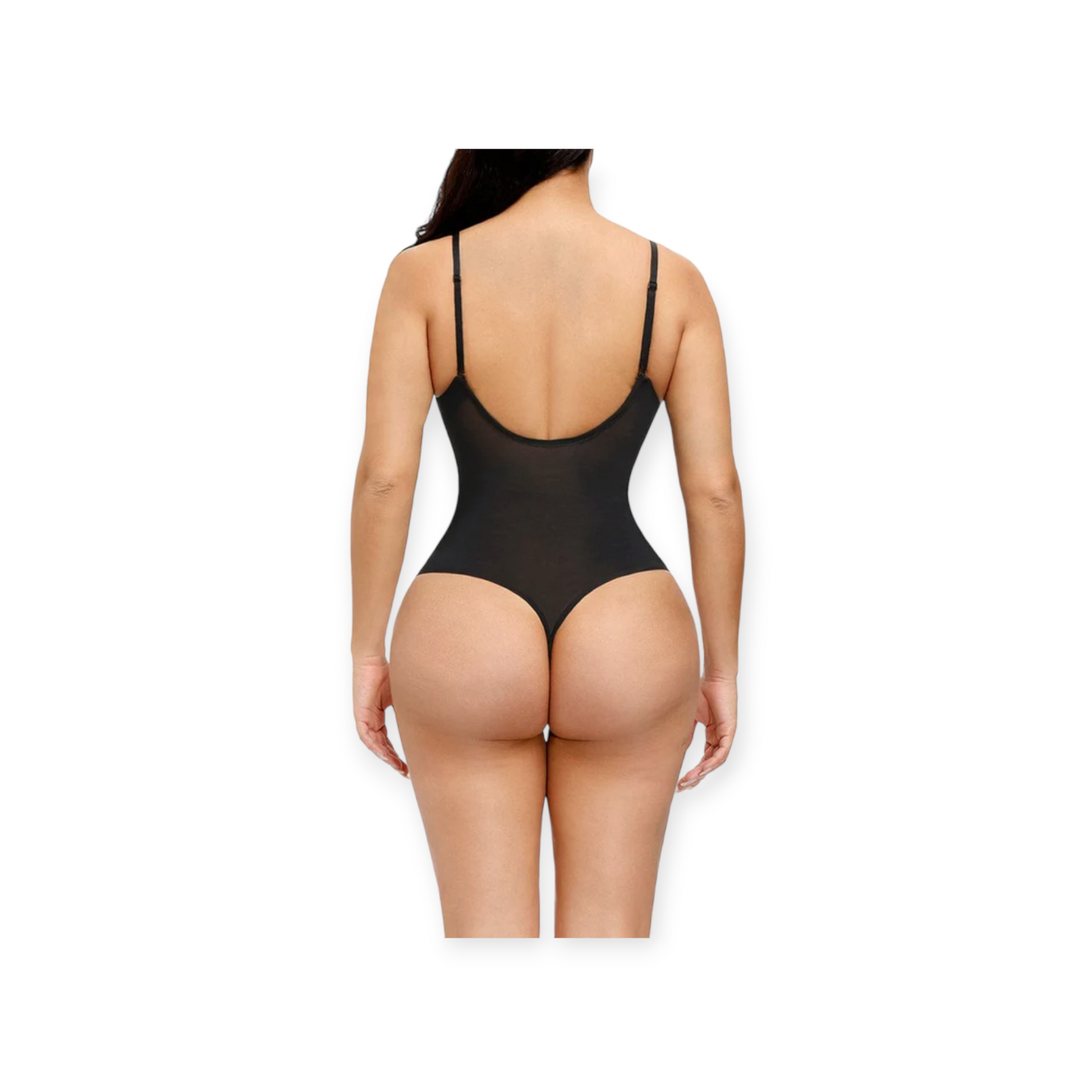 Plunge Low Back Thong Bodysuit, Cinched
